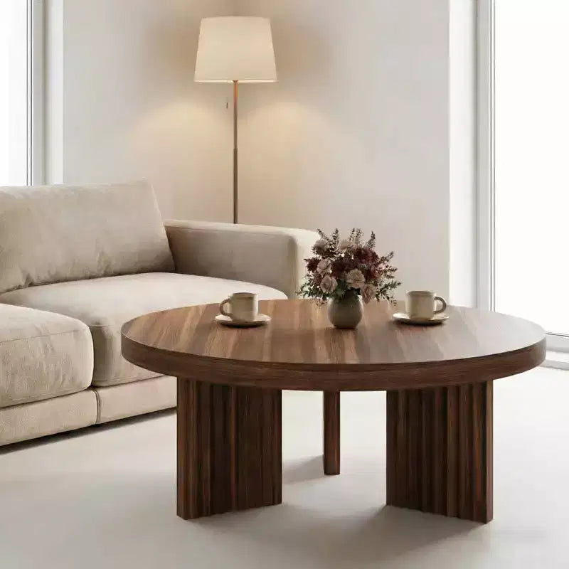 Round Coffee Table, 33.5 Coffee Table for Living Room, Wood Center Table, Small Space, Home Office, Easy Assembly