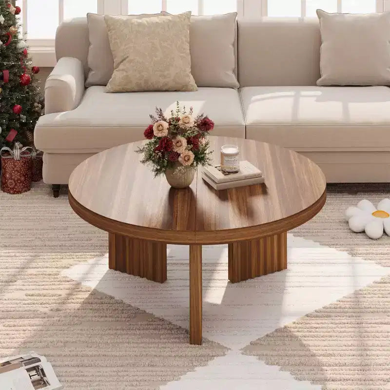 Round Coffee Table, 33.5 Coffee Table for Living Room, Wood Center Table, Small Space, Home Office, Easy Assembly