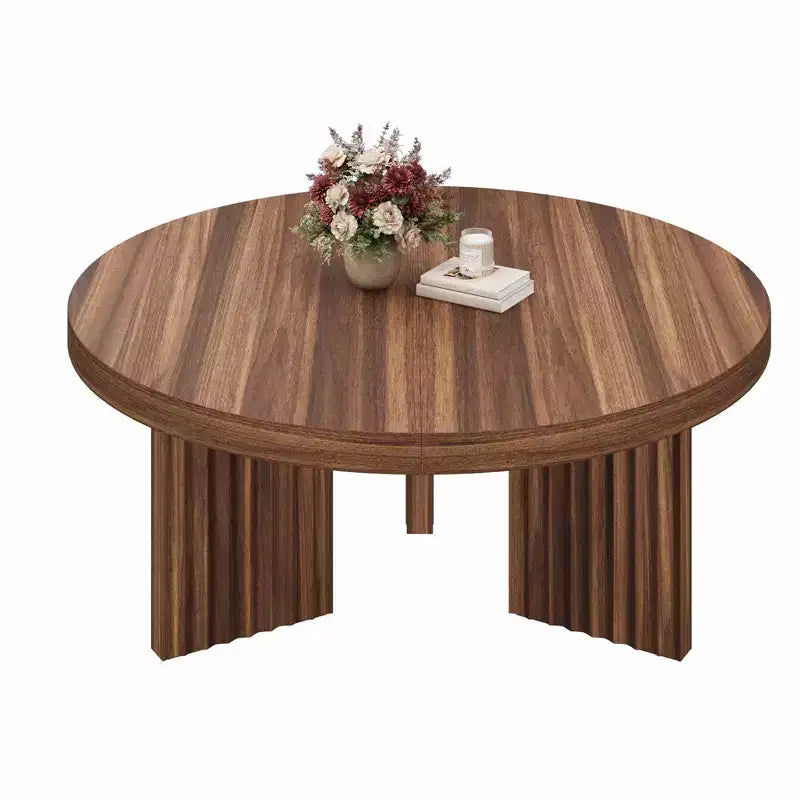 Round Coffee Table, 33.5 Coffee Table for Living Room, Wood Center Table, Small Space, Home Office, Easy Assembly