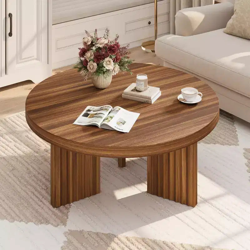 Round Coffee Table, 33.5 Coffee Table for Living Room, Wood Center Table, Small Space, Home Office, Easy Assembly