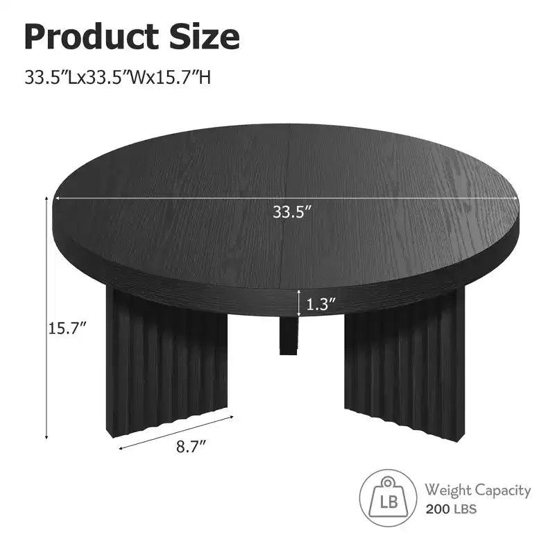 Round Coffee Table, 33.5 Coffee Table for Living Room, Wood Center Table, Small Space, Home Office, Easy Assembly