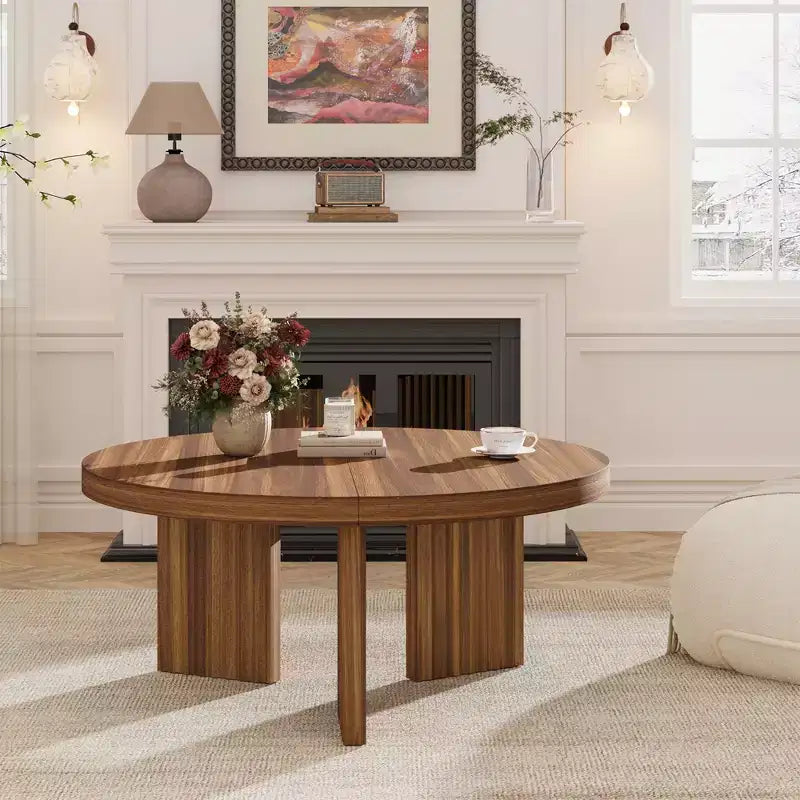 Round Coffee Table, 33.5 Coffee Table for Living Room, Wood Center Table, Small Space, Home Office, Easy Assembly