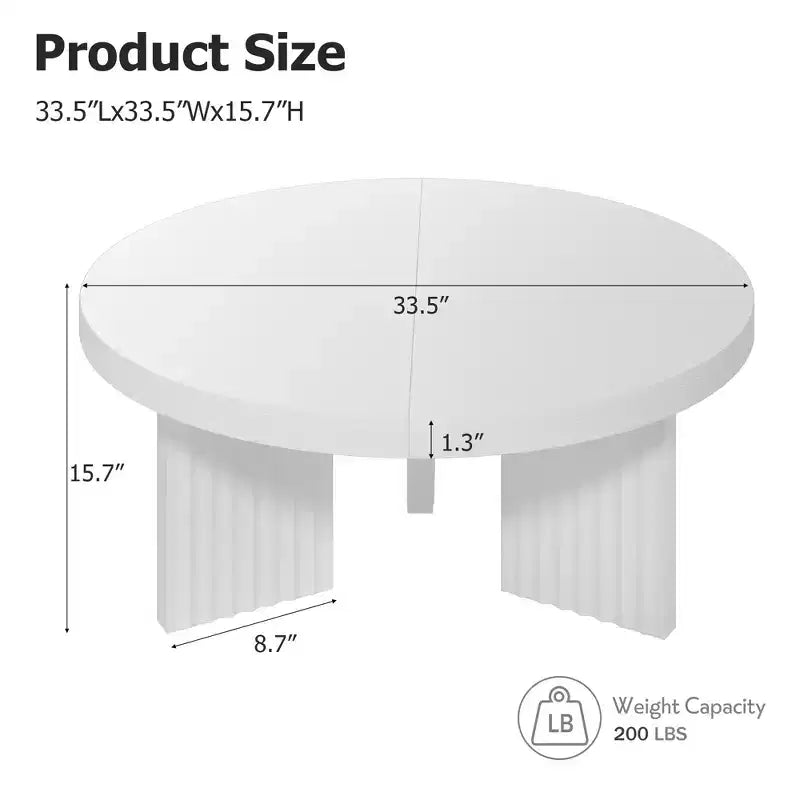Round Coffee Table, 33.5 Coffee Table for Living Room, Wood Center Table, Small Space, Home Office, Easy Assembly