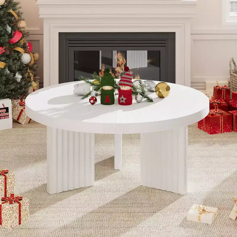 Round Coffee Table, 33.5 Coffee Table for Living Room, Wood Center Table, Small Space, Home Office, Easy Assembly