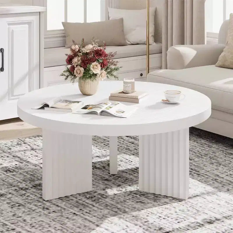 Round Coffee Table, 33.5 Coffee Table for Living Room, Wood Center Table, Small Space, Home Office, Easy Assembly