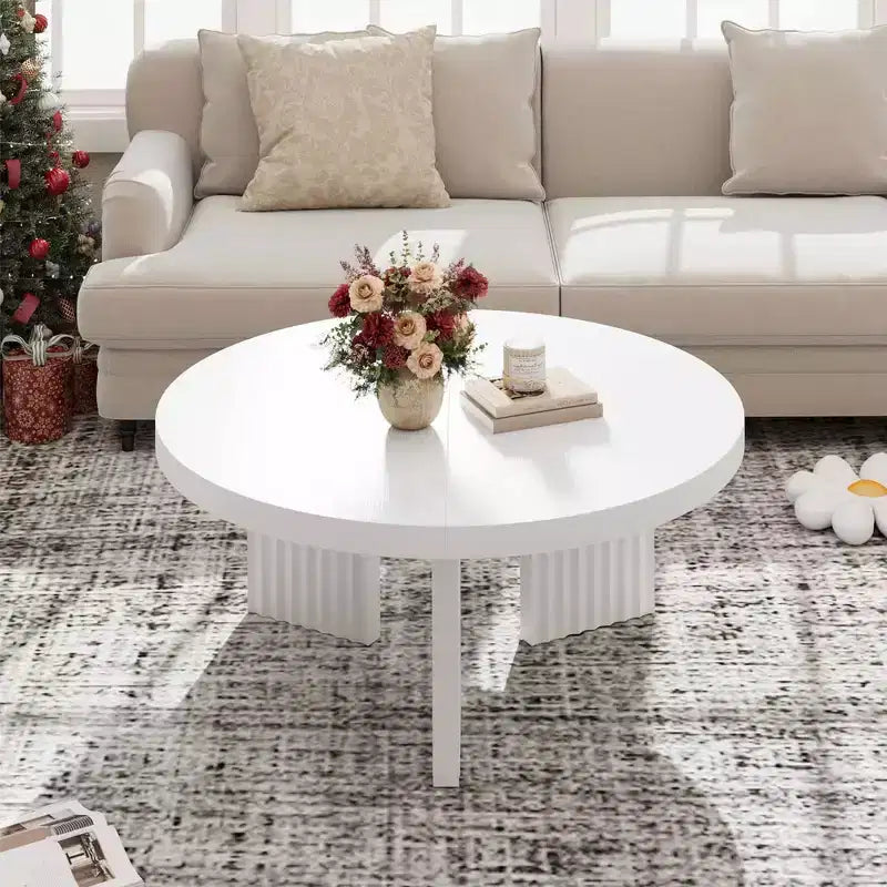 Round Coffee Table, 33.5 Coffee Table for Living Room, Wood Center Table, Small Space, Home Office, Easy Assembly