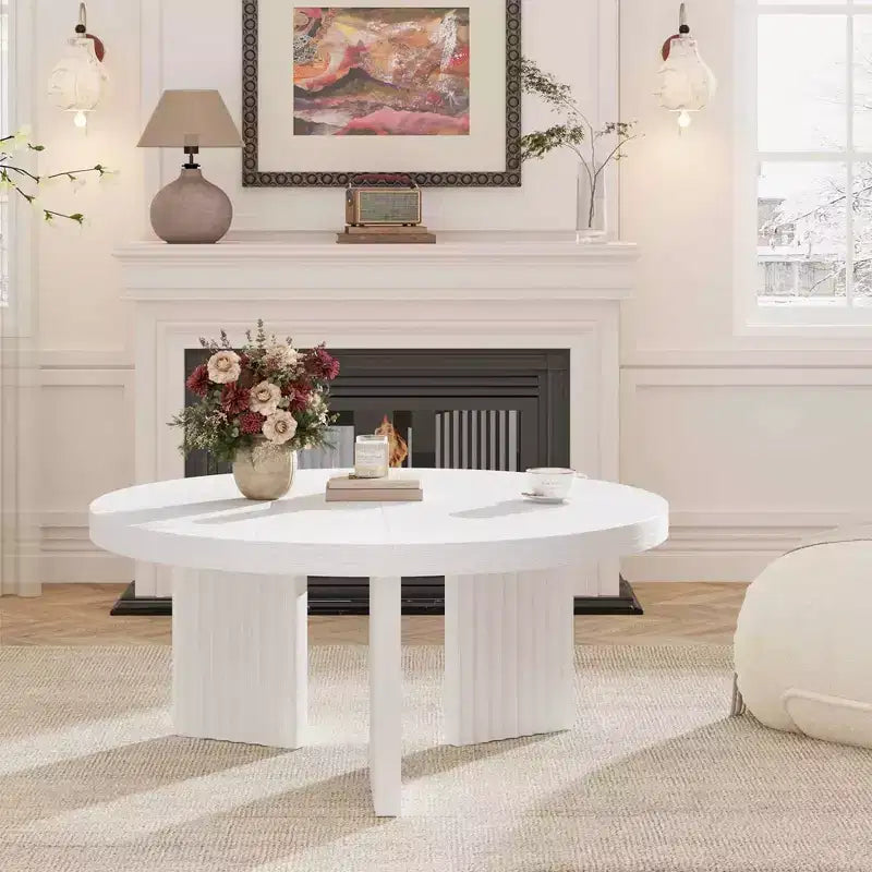 Round Coffee Table, 33.5 Coffee Table for Living Room, Wood Center Table, Small Space, Home Office, Easy Assembly