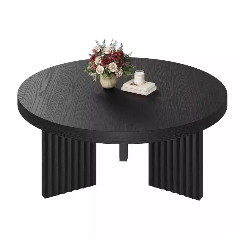 Round Coffee Table, 33.5 Coffee Table for Living Room, Wood Center Table, Small Space, Home Office, Easy Assembly