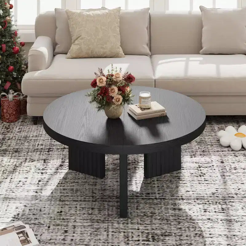 Round Coffee Table, 33.5 Coffee Table for Living Room, Wood Center Table, Small Space, Home Office, Easy Assembly