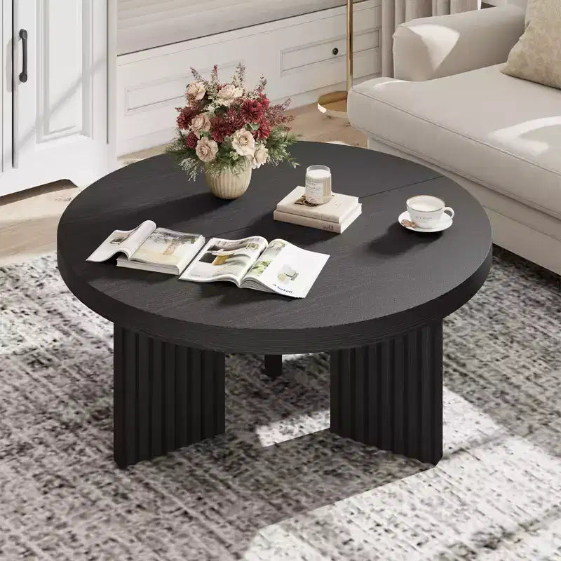 Round Coffee Table, 33.5 Coffee Table for Living Room, Wood Center Table, Small Space, Home Office, Easy Assembly