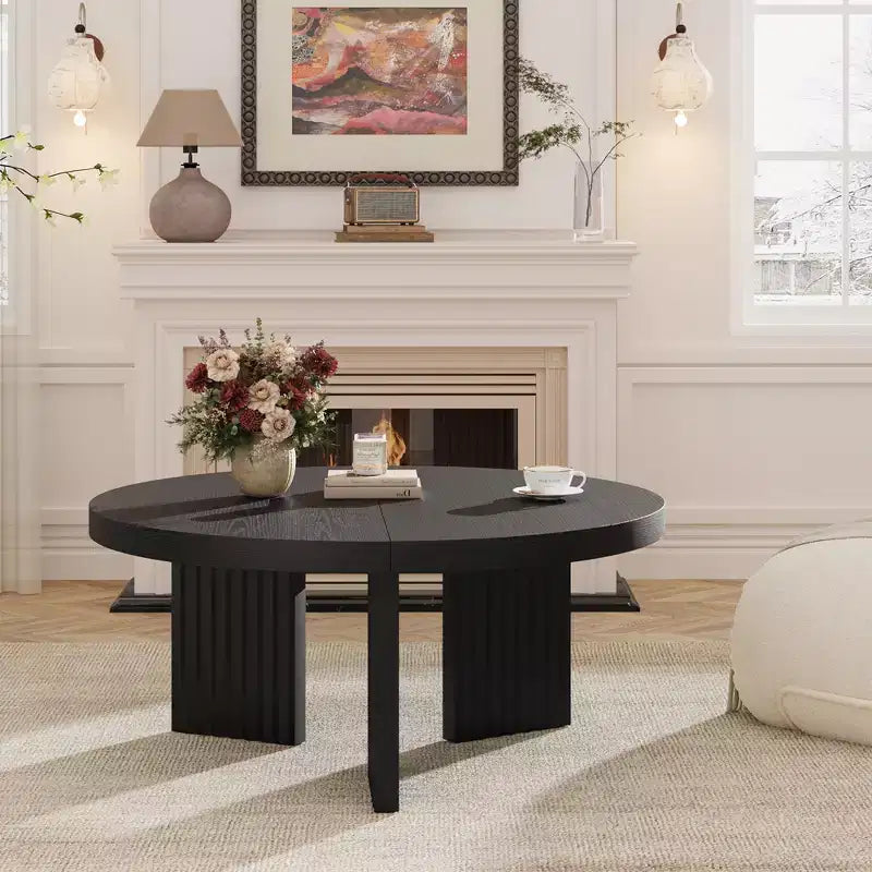 Round Coffee Table, 33.5 Coffee Table for Living Room, Wood Center Table, Small Space, Home Office, Easy Assembly