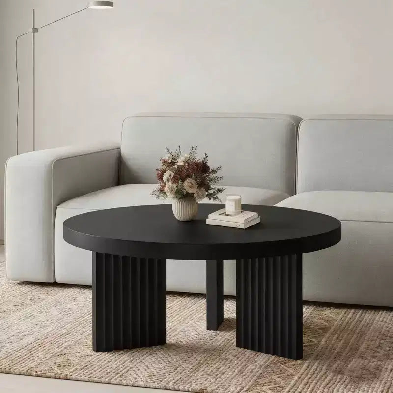 Round Coffee Table, 33.5 Coffee Table for Living Room, Wood Center Table, Small Space, Home Office, Easy Assembly