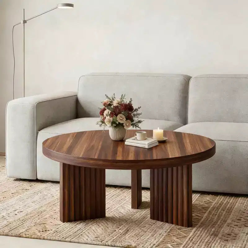 Round Coffee Table, 33.5 Coffee Table for Living Room, Wood Center Table, Small Space, Home Office, Easy Assembly