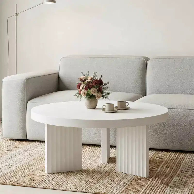 Round Coffee Table, 33.5 Coffee Table for Living Room, Wood Center Table, Small Space, Home Office, Easy Assembly