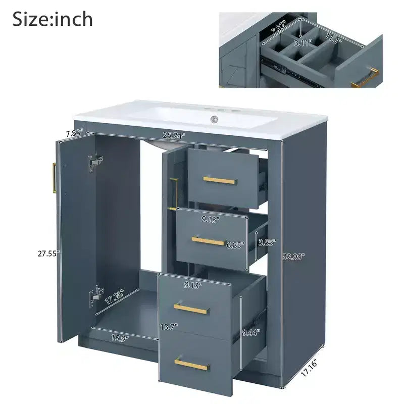 30 Bathroom Vanity with Sink, Bathroom Floor Cabinet with Drawers and Soft Closing Doors, Single Sink Bathroom Vanity