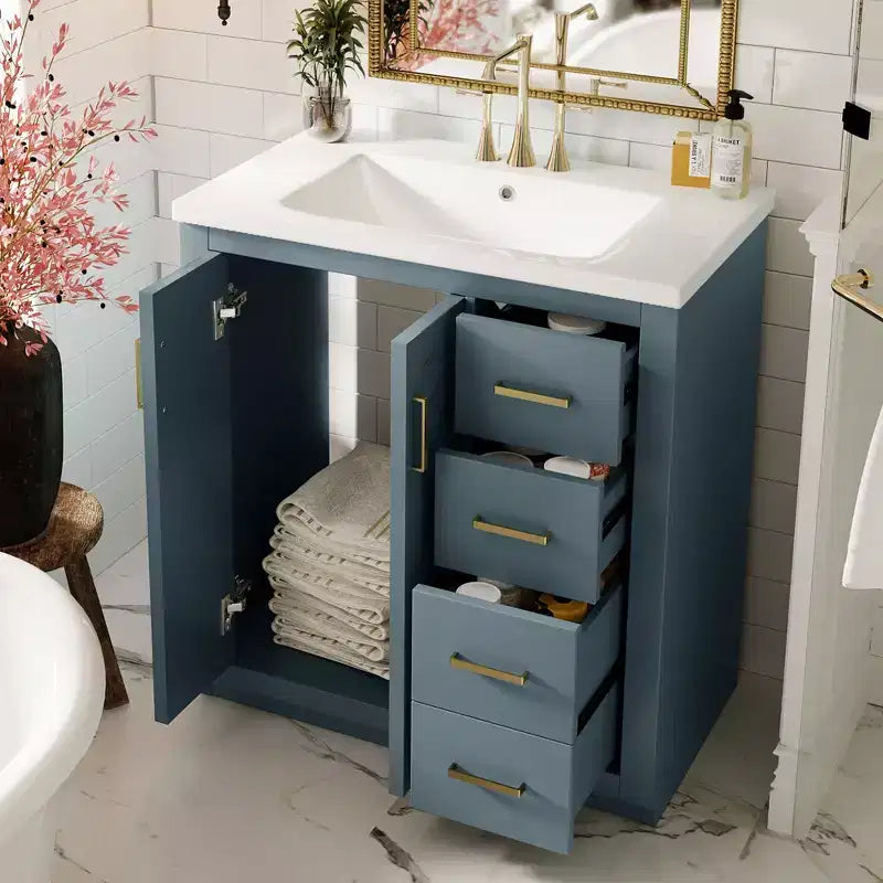 30 Bathroom Vanity with Sink, Bathroom Floor Cabinet with Drawers and Soft Closing Doors, Single Sink Bathroom Vanity