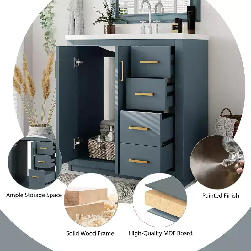 30 Bathroom Vanity with Sink, Bathroom Floor Cabinet with Drawers and Soft Closing Doors, Single Sink Bathroom Vanity
