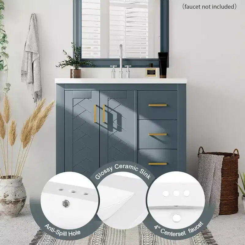 30 Bathroom Vanity with Sink, Bathroom Floor Cabinet with Drawers and Soft Closing Doors, Single Sink Bathroom Vanity