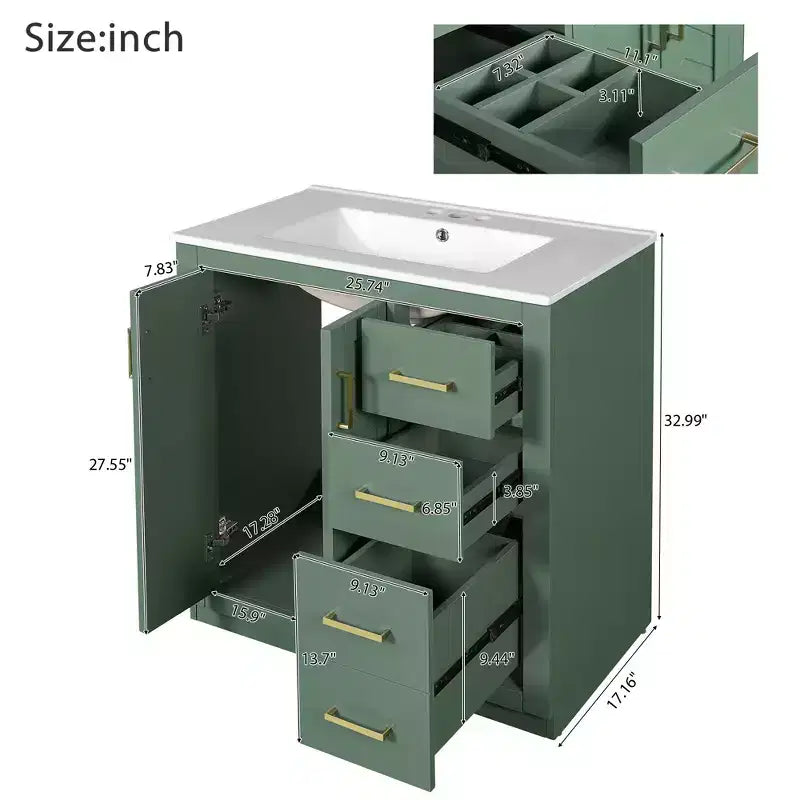 30 Bathroom Vanity with Sink, Bathroom Floor Cabinet with Drawers and Soft Closing Doors, Single Sink Bathroom Vanity