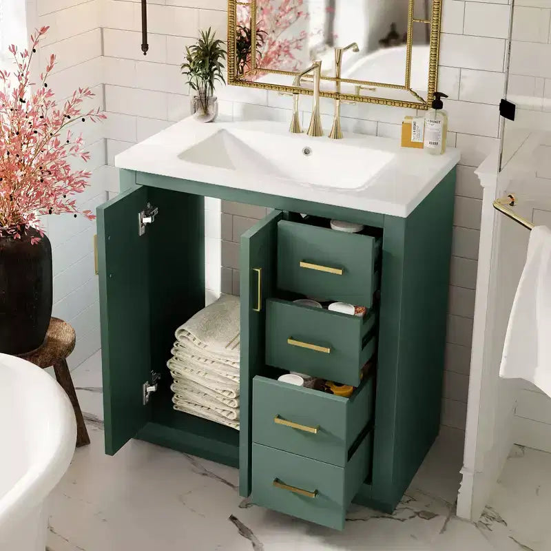 30 Bathroom Vanity with Sink, Bathroom Floor Cabinet with Drawers and Soft Closing Doors, Single Sink Bathroom Vanity
