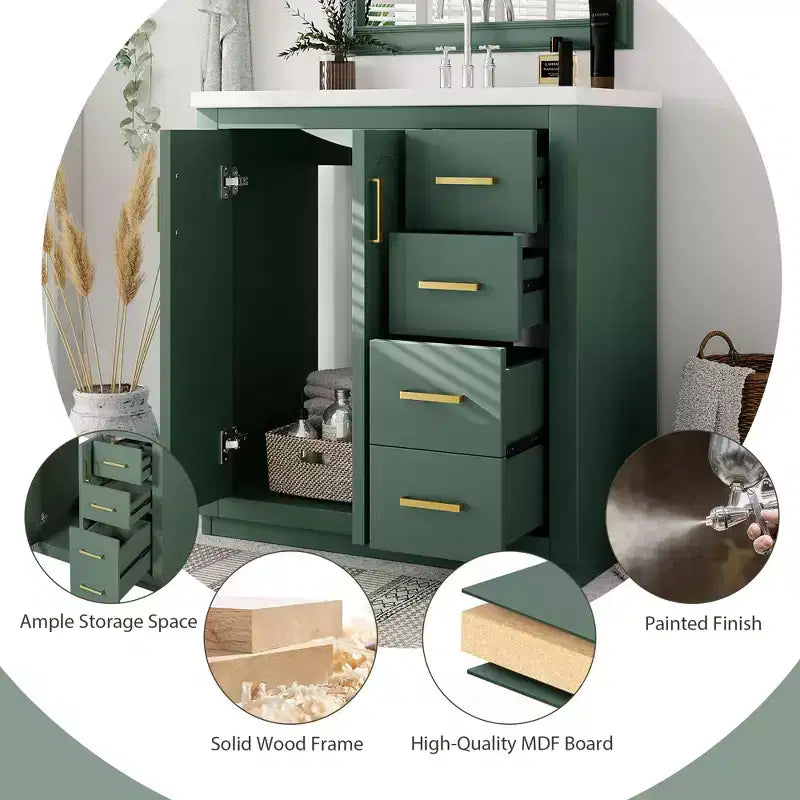 30 Bathroom Vanity with Sink, Bathroom Floor Cabinet with Drawers and Soft Closing Doors, Single Sink Bathroom Vanity