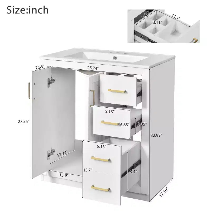 30 Bathroom Vanity with Sink, Bathroom Floor Cabinet with Drawers and Soft Closing Doors, Single Sink Bathroom Vanity