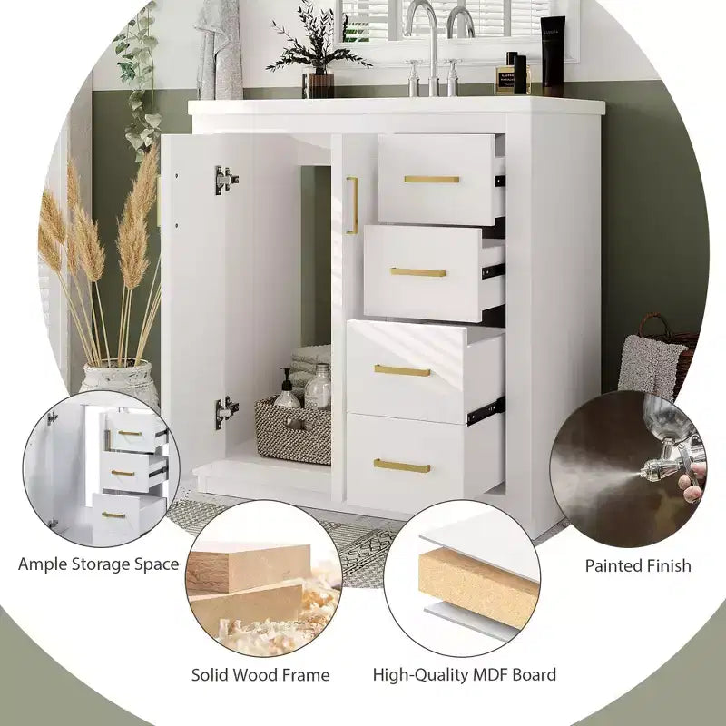 30 Bathroom Vanity with Sink, Bathroom Floor Cabinet with Drawers and Soft Closing Doors, Single Sink Bathroom Vanity