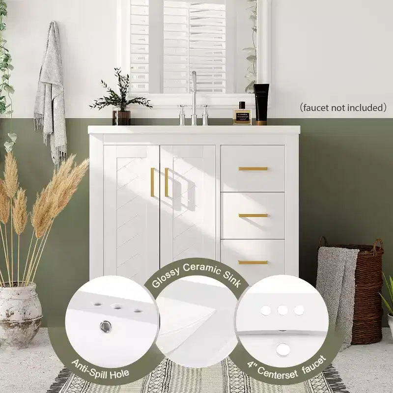 30 Bathroom Vanity with Sink, Bathroom Floor Cabinet with Drawers and Soft Closing Doors, Single Sink Bathroom Vanity