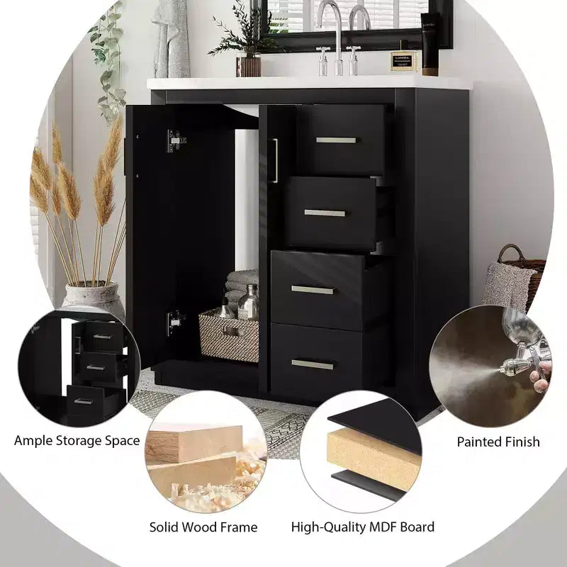 30 Bathroom Vanity with Sink, Bathroom Floor Cabinet with Drawers and Soft Closing Doors, Single Sink Bathroom Vanity