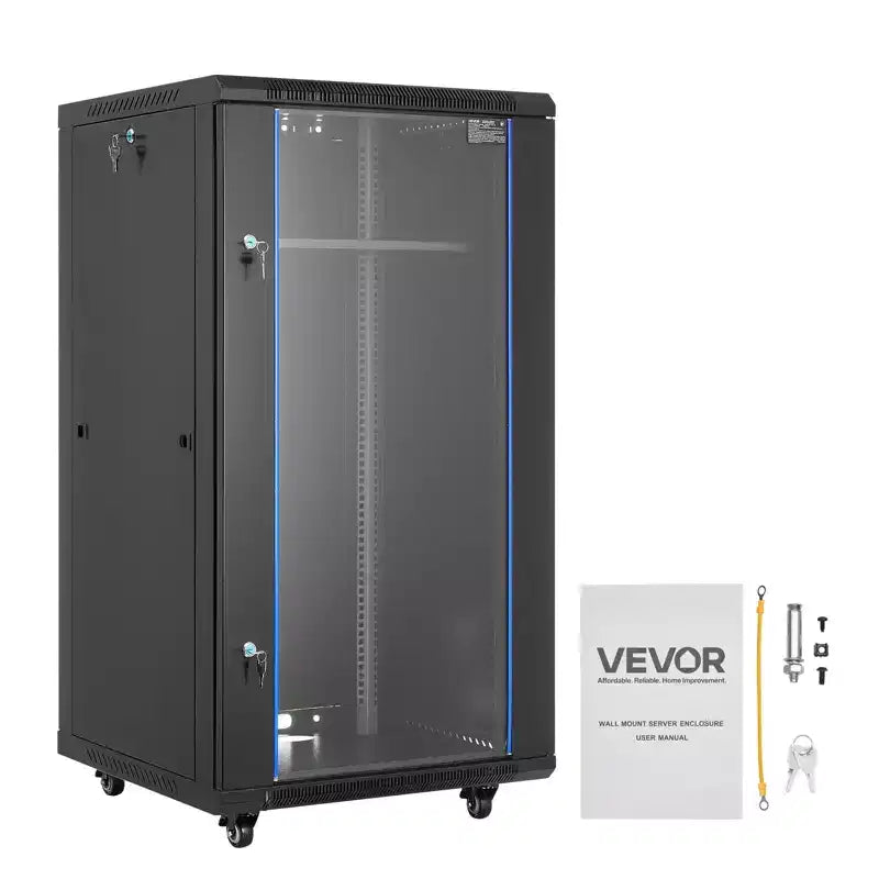 VEVOR 22U Network Cabinet Wall Mount, 23.6 in Depth, 300 lbs Max Load Capacity Server Cabinet Rack Enclosure with Locking Tempered Glass Door, Black