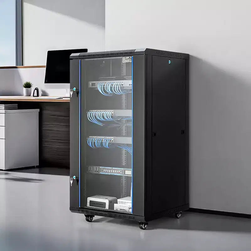 VEVOR 22U Network Cabinet Wall Mount, 23.6 in Depth, 300 lbs Max Load Capacity Server Cabinet Rack Enclosure with Locking Tempered Glass Door, Black