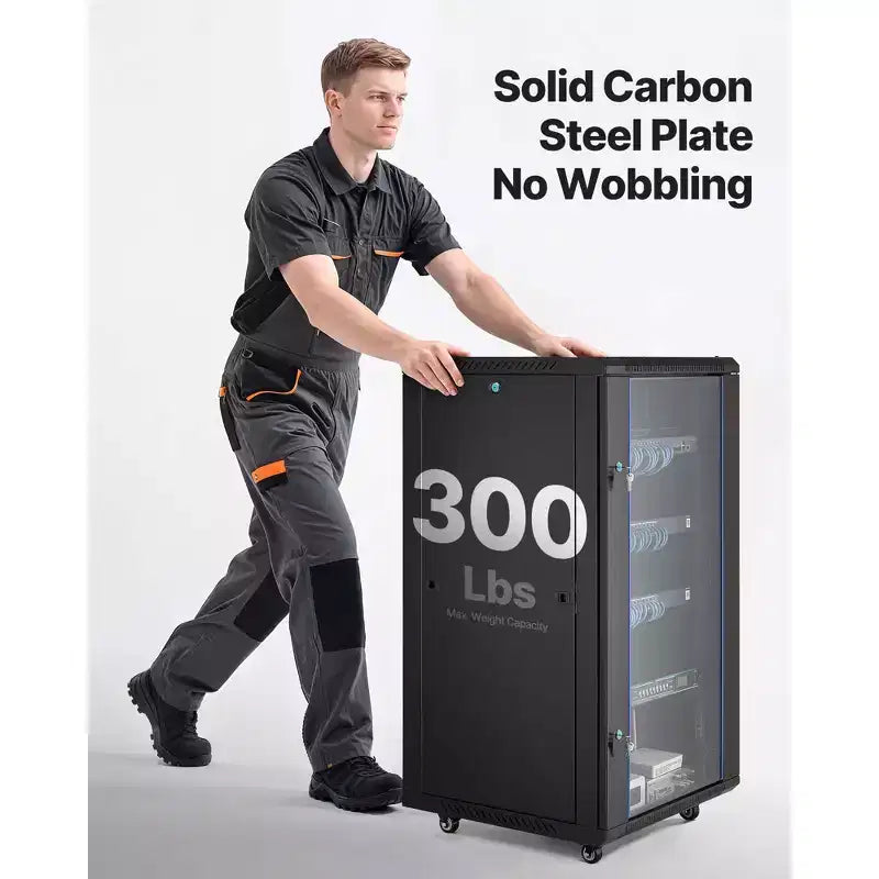VEVOR 22U Network Cabinet Wall Mount, 23.6 in Depth, 300 lbs Max Load Capacity Server Cabinet Rack Enclosure with Locking Tempered Glass Door, Black