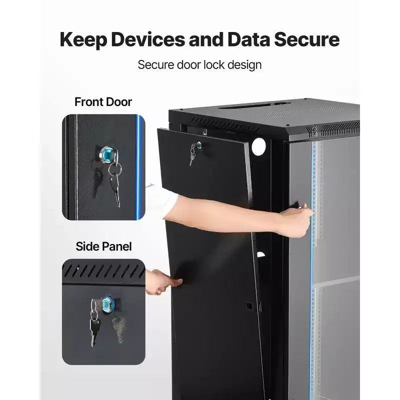 VEVOR 22U Network Cabinet Wall Mount, 23.6 in Depth, 300 lbs Max Load Capacity Server Cabinet Rack Enclosure with Locking Tempered Glass Door, Black