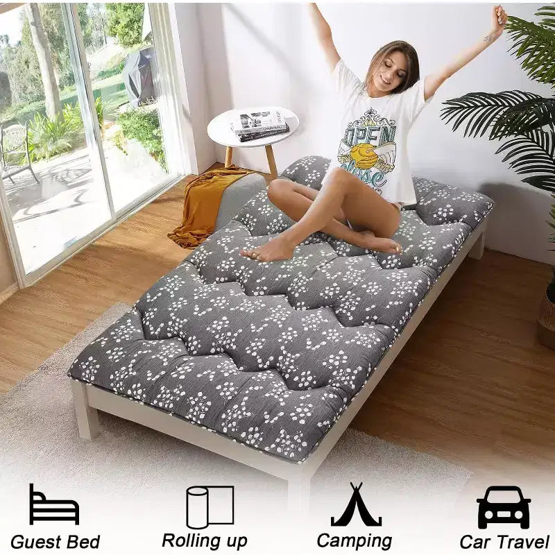 Japanese Futon Mattress, Futon Floor Mattress Japanese Style Floral Pattern Mattress for Floor, Tatami Mat, Sleeping Mattress Pad for Camping Travel