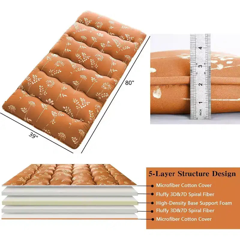 Japanese Futon Mattress, Futon Floor Mattress Japanese Style Floral Pattern Mattress for Floor, Tatami Mat, Sleeping Mattress Pad for Camping Travel