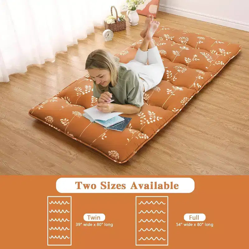 Japanese Futon Mattress, Futon Floor Mattress Japanese Style Floral Pattern Mattress for Floor, Tatami Mat, Sleeping Mattress Pad for Camping Travel