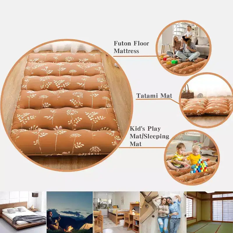 Japanese Futon Mattress, Futon Floor Mattress Japanese Style Floral Pattern Mattress for Floor, Tatami Mat, Sleeping Mattress Pad for Camping Travel