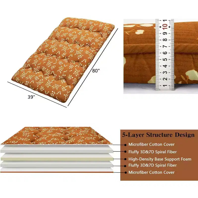Japanese Futon Mattress, Futon Floor Mattress Japanese Style Floral Pattern Mattress for Floor, Tatami Mat, Sleeping Mattress Pad for Camping Travel