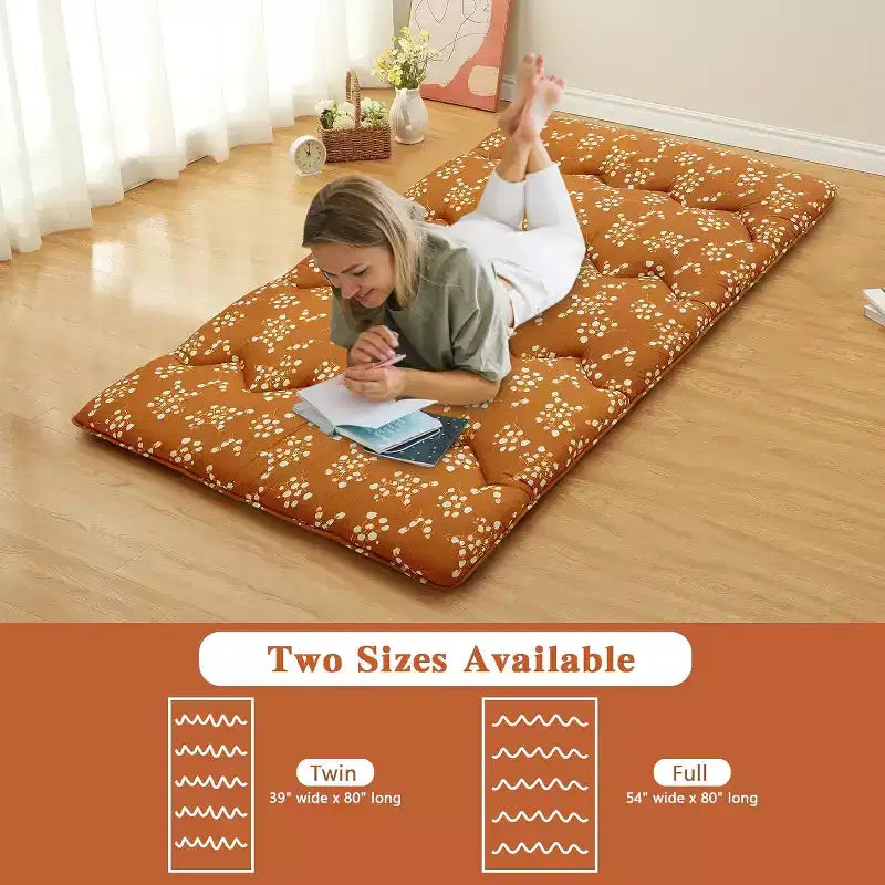 Japanese Futon Mattress, Futon Floor Mattress Japanese Style Floral Pattern Mattress for Floor, Tatami Mat, Sleeping Mattress Pad for Camping Travel