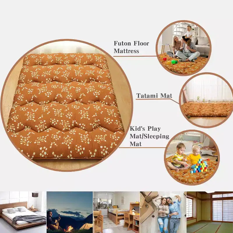Japanese Futon Mattress, Futon Floor Mattress Japanese Style Floral Pattern Mattress for Floor, Tatami Mat, Sleeping Mattress Pad for Camping Travel