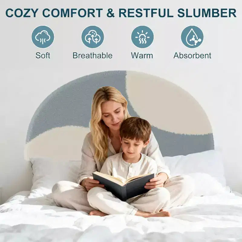 Bed Frame with Round Boucle Headboard - Soft Blue & White Upholstered Arch Design, Kids Wooden Slats Bed,Easy Assembly