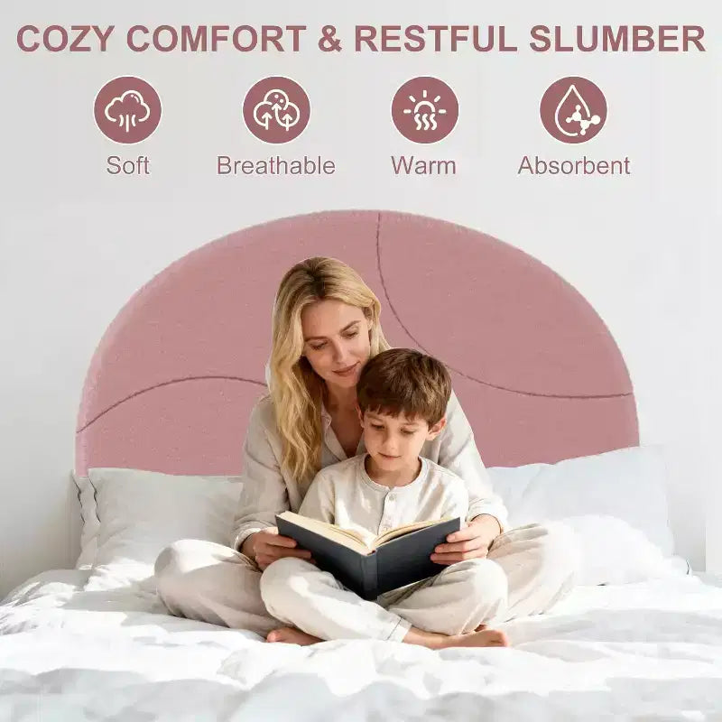 Bed Frame with Round Boucle Headboard - Soft Blue & White Upholstered Arch Design, Kids Wooden Slats Bed,Easy Assembly