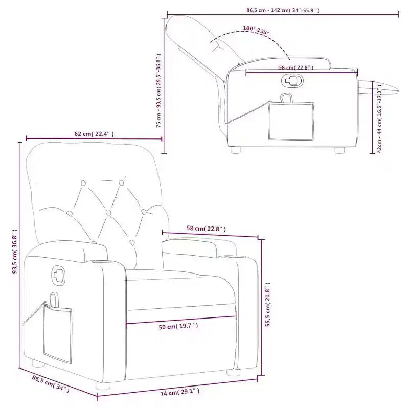 vidaXL Massage Recliner Chair Light Gray Fabric