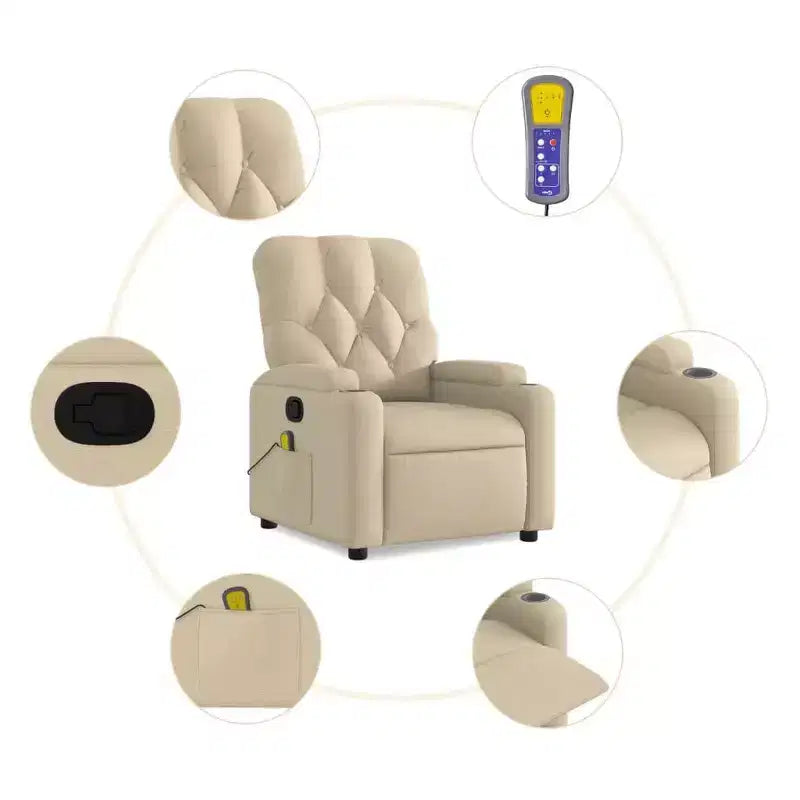 vidaXL Massage Recliner Chair Light Gray Fabric