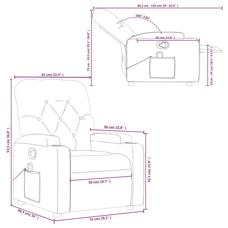 vidaXL Massage Recliner Chair Light Gray Fabric