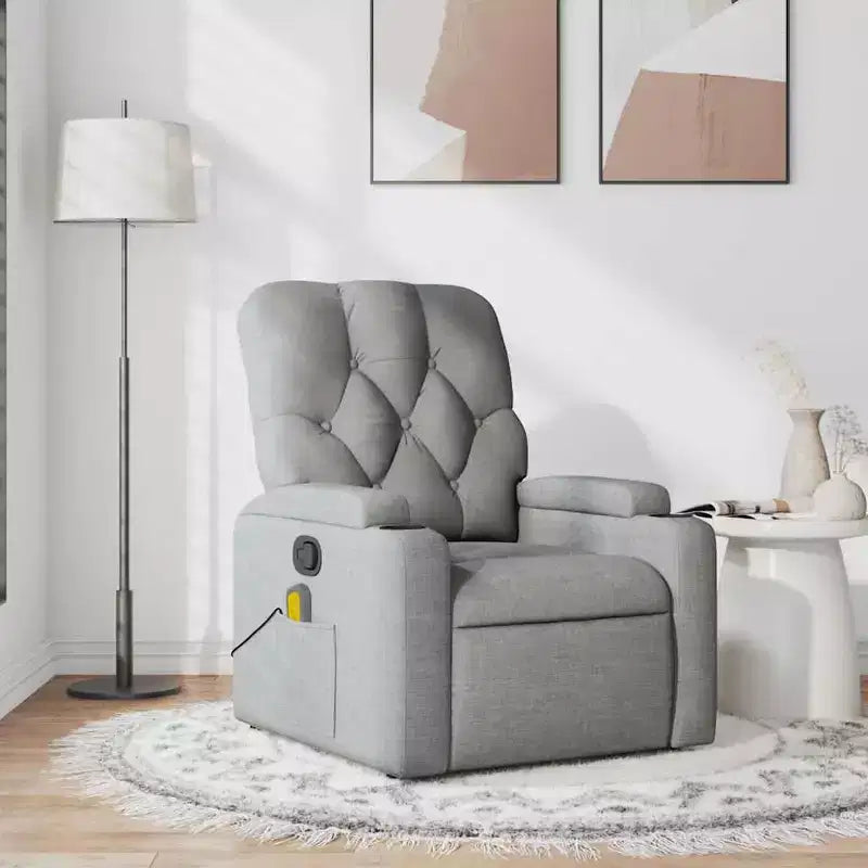 vidaXL Massage Recliner Chair Light Gray Fabric