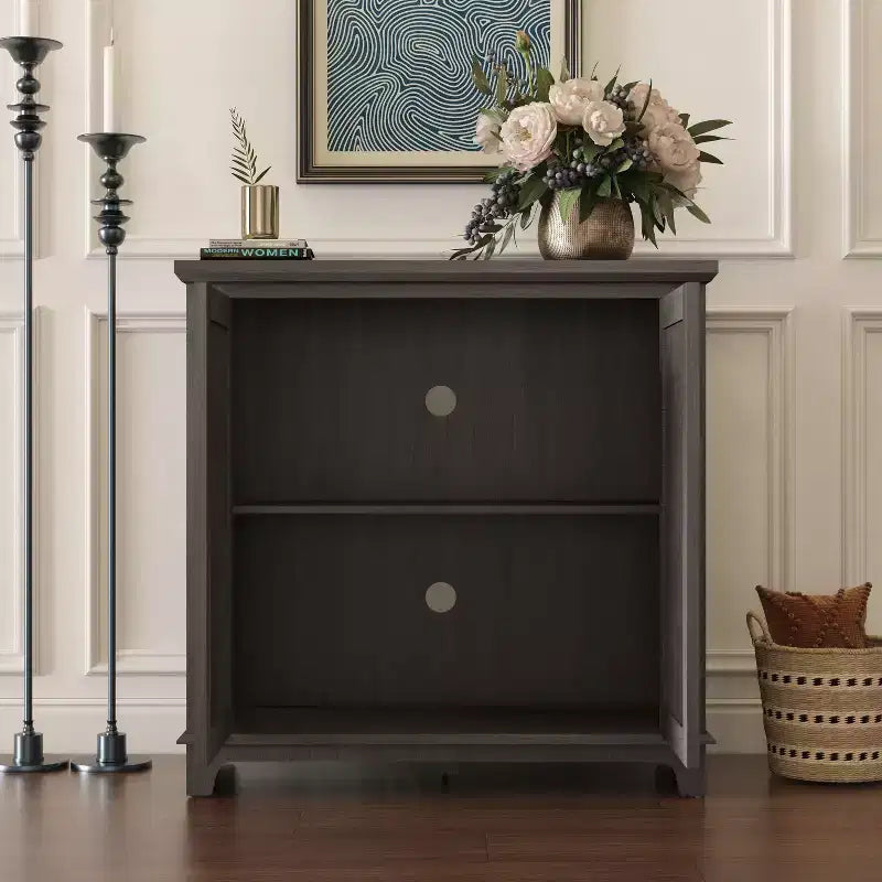 Okak Stylish Butterfly Mirrored Doors Storage Cabinet with Adjustable Shelves,Hollow-Carved Sideboard Accent Cabinet for Living Room,Hallway