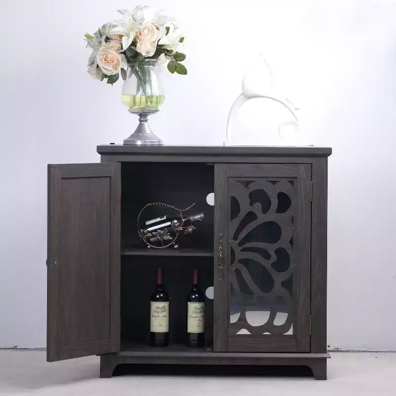 Okak Stylish Butterfly Mirrored Doors Storage Cabinet with Adjustable Shelves,Hollow-Carved Sideboard Accent Cabinet for Living Room,Hallway