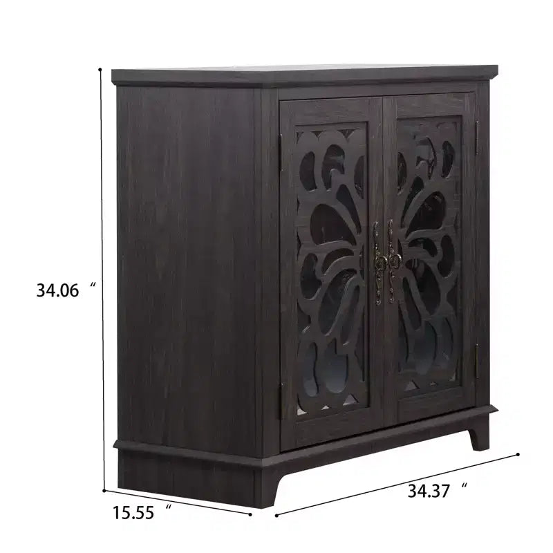 Okak Stylish Butterfly Mirrored Doors Storage Cabinet with Adjustable Shelves,Hollow-Carved Sideboard Accent Cabinet for Living Room,Hallway