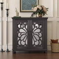 Okak Stylish Butterfly Mirrored Doors Storage Cabinet with Adjustable Shelves,Hollow-Carved Sideboard Accent Cabinet for Living Room,Hallway